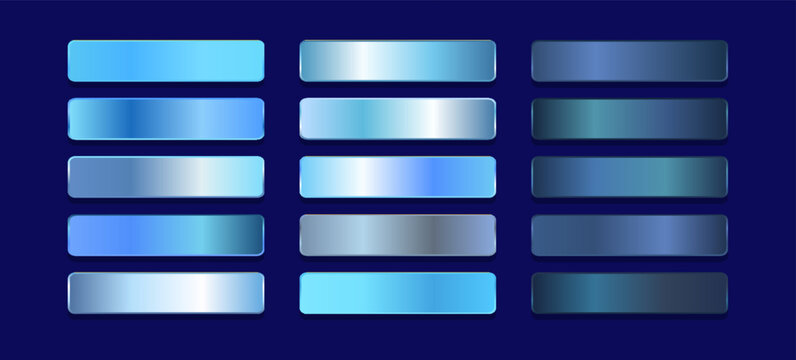 Blue metallic gradient background set. Metallic gradation textures. Shiny elegant vector gradient collection. eps 10