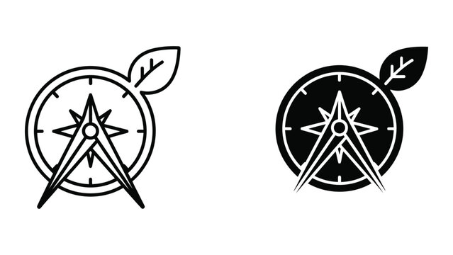 Apple logo with compass and leaf vector icons