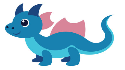 Fototapeta premium Cute blue dragon cartoon character with pink wings and friendly expression vector illustration