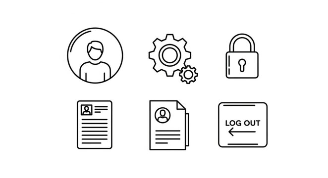 User profile settings security and login logout icons.