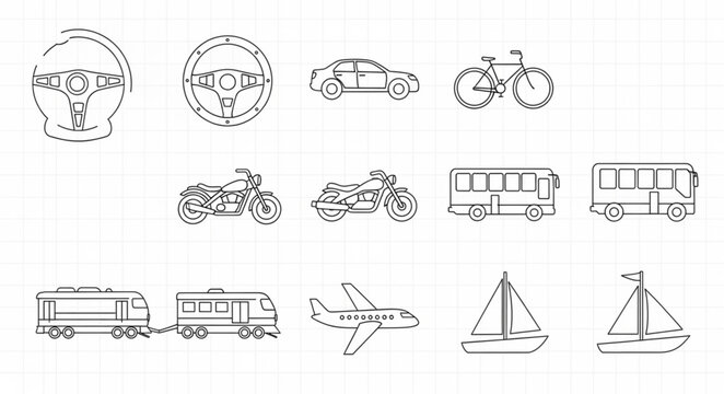 Collection of Transportation Icons and Stamps.