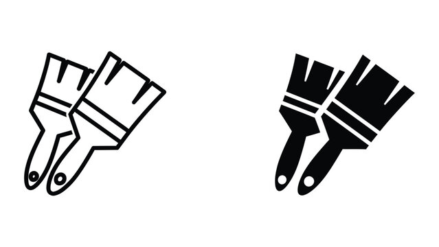 Black and white paint roller icon with handle