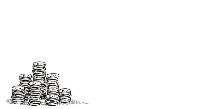 Stacks of Arabic Dinar/Dirham Coins - Financial Growth, Savings, and Investment Concept Hand Drawn Sketch