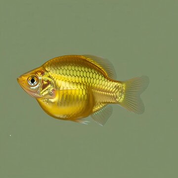 animate it, golden balloon molly swimming gracefully with fins moving naturally against pale green background