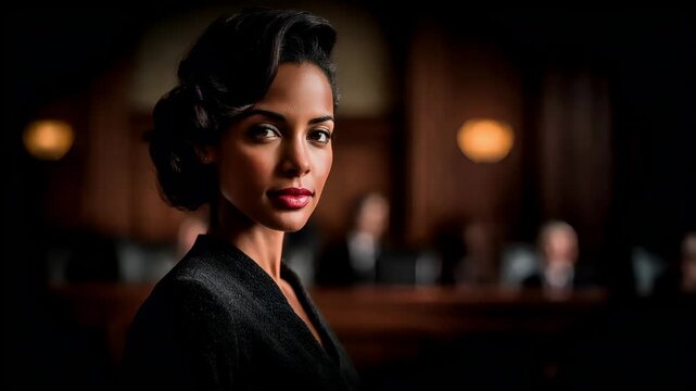 Female diversity. Human rights, equal opportunity concept. A portrait of a woman in a dimly lit room with a blurred background. She has dark hair styled in an updo, and her makeup is bold.