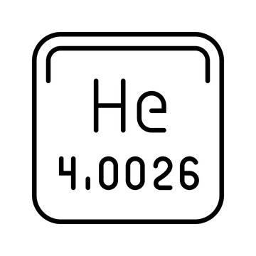 Helium element icon. Science and chemical element line symbol. Black and white.