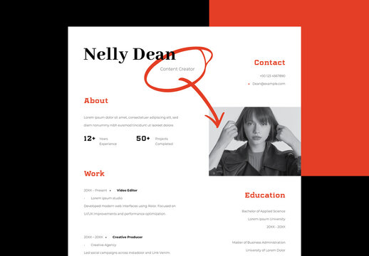 Minimal Resume Layout with Red Marker