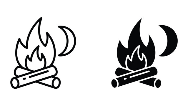 Campfire with flames and crescent moon icons