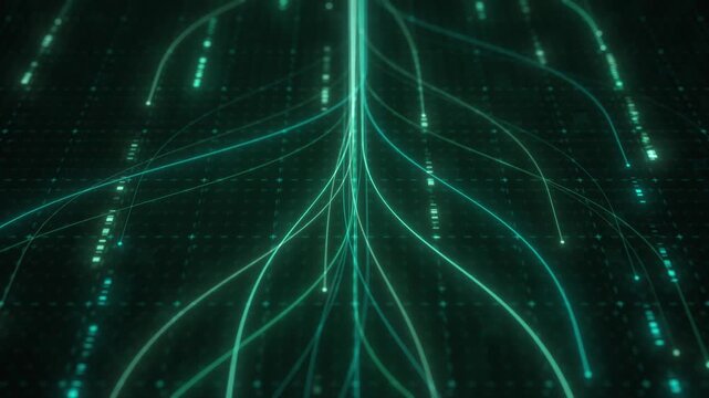 Abstract Neural Network Graph Visualization, AI Machine Learning Data Classification. Connected Nodes and Flow Lines, Big Data Technology Abstract Background for Artificial Intelligence Communication