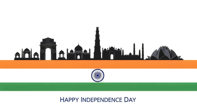 Indian independence day skyline silhouette with tricolor a patriotic celebration