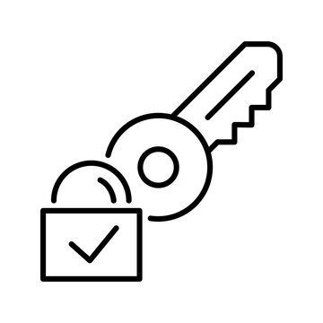 Security key icon. Business and cybersecurity line symbol. Black and white.