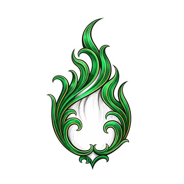 Gemini said

This abstract green floral ornament features a tribal swirl pattern and nature-inspired leaf elements in a vector illustration style perfect for a decorative flower tattoo or ornate logo 