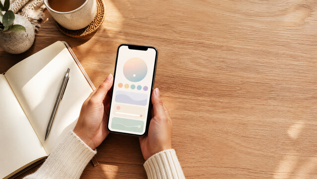 Person using color palette design app on smartphone