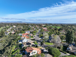 Fototapeta premium Aerial dview over a golf course with house around in Solana Beach, San Diego, California, High quality 4k footage