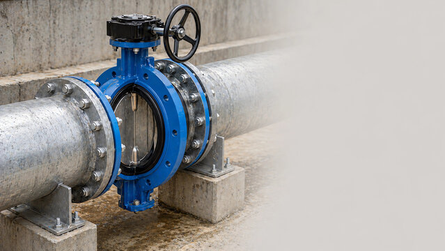 Butterfly Gate Valve Installation on 200 mm GI Pipeline Water Distribution Infrastructure Engineering Concept