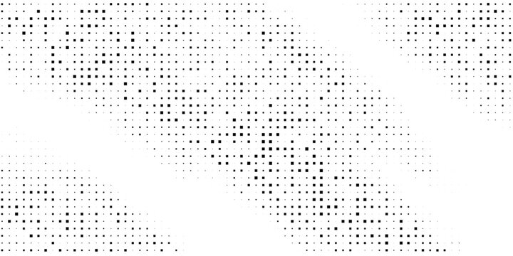 Abstract halftone corner fade with dark pixel dots forming smooth curved transition across white space, modern minimal monochrome background ideal for posters layouts presentations and graphic design