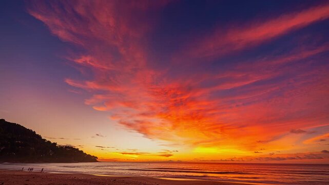 Sunset over sea Time lapse video 4K. Nature video High quality footage.

Scene of Colorful romantic sky sunset with Changing the color of the sky background. 

time lapse day to night in nature and tr