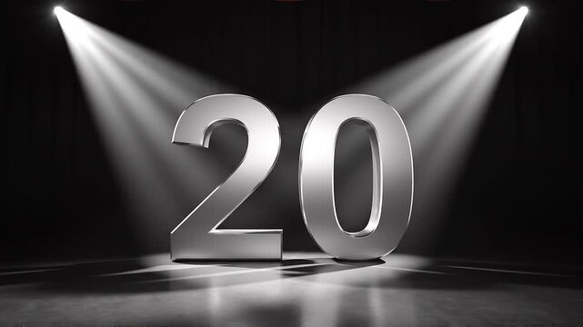 Dramatic Theater Curtain Reveal of Number 20 with Spotlight