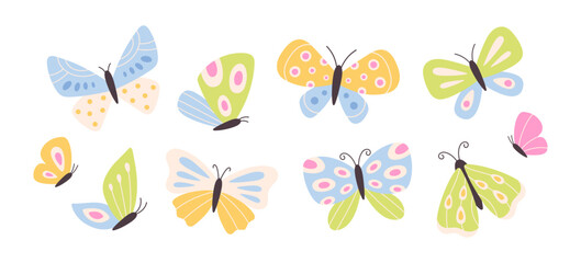 Cute butterflies collection. Perfect for kids design, planners, notebooks, prints, stickers, scrapbooking, educational materials. Flat vector illustration © Amahce