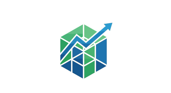 Geometric shapes with rising arrow graph.
