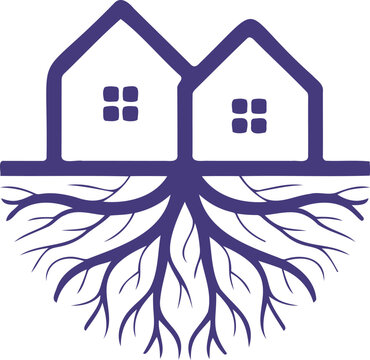 Houses with roots growing out of ground  roots of houses  strong foundation