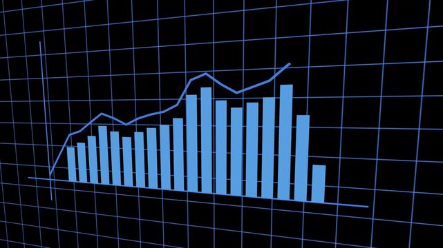 Animation of a business infographics with rising arrow and bar stats appearing, symbolizing growth and success. Animated Business Corporate Icon. Flat 2D Motion Graphic. Office Explainer Animation. 
