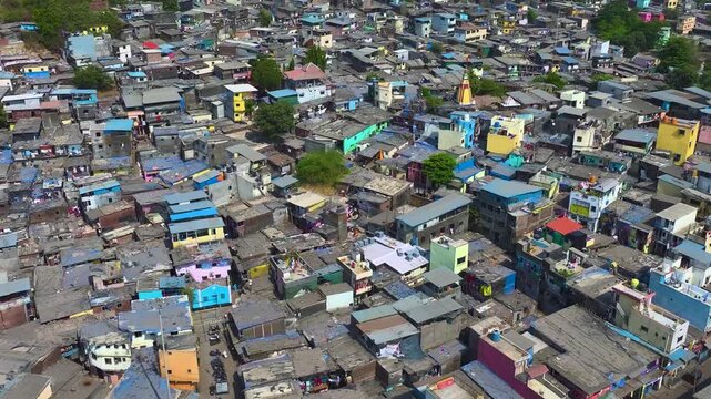 Mumbai Slum Aerial View Dense Urban Housing
Informal Settlement Mumbai India Drone Cityscape