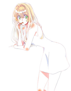 口紅を塗っている女性　金髪