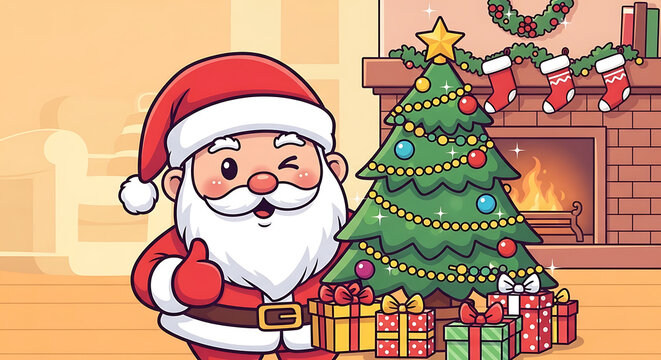 santa claus with christmas tree