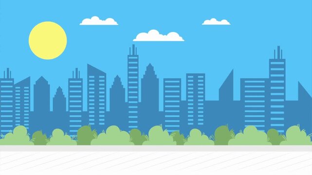 Flat Design City Skyline Animation Background
