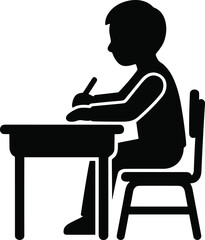Fototapeta premium Silhouette of student writing at desk, studying and learning illustration, academic education homework concept in classroom environment