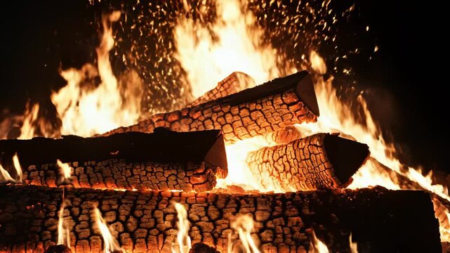 Burning logs in a fire perfect for UI/UX design and motion graphics