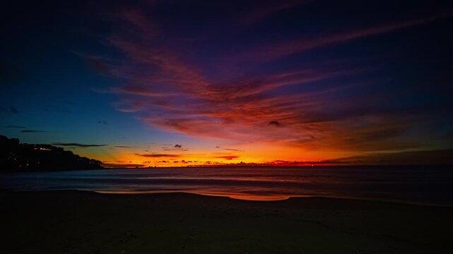 Sunset over sea Time lapse video 4K. Nature video High quality footage.

Scene of Colorful romantic sky sunset with Changing the color of the sky background. 

time lapse day to night in nature and tr