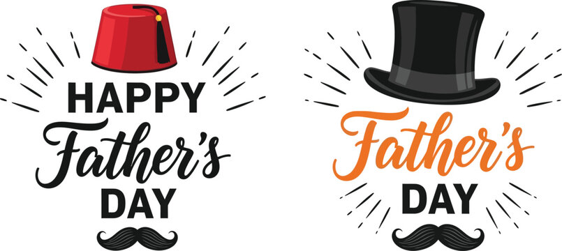 Happy father's day greeting with hats and mustaches
