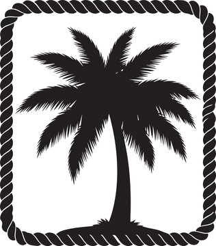 Black silhouette of a palm tree within a rope border palm tree silhouette tropical island nature des