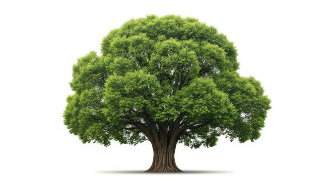 Large green tree with thick trunk and lush foliage