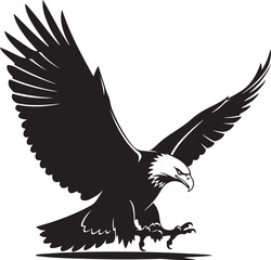 Fototapeta premium Black and white illustration of eagle landing with wings spread wide slowly