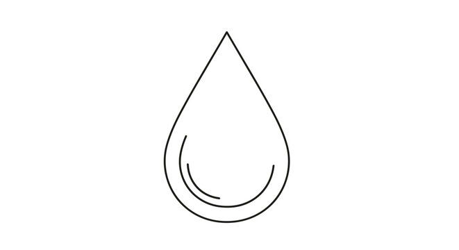 Minimalist black and white line art illustration of a single water drop symbol signifying purity, nature, or plumbing services.