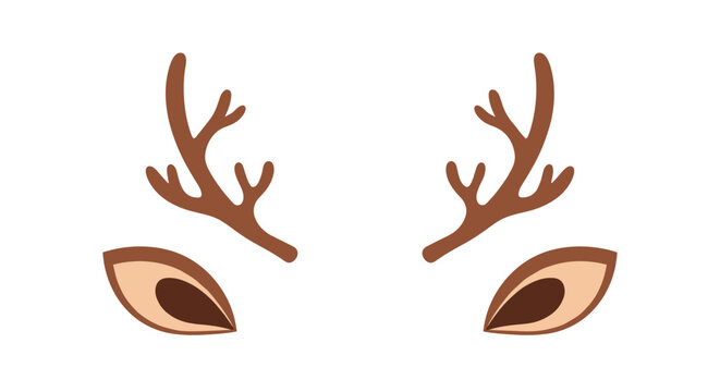Simple brown reindeer antlers and ears illustration for Christmas holiday filters, masks, and festive winter holiday decorations.