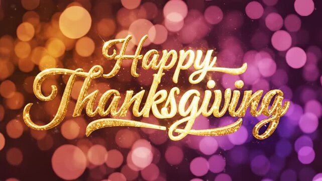 Golden Happy Thanksgiving text on bokeh background emphasizing modern aesthetics and minimalist design