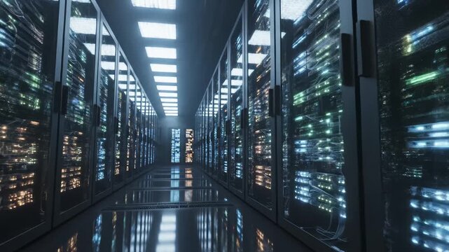 Server room with rows of data racks symbolizing digital transformation and future innovation