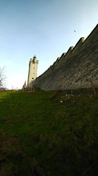 Shot of the medieval Musegg Wall and historic watchtowers in Lucerne, Switzerland