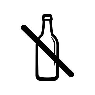 No alcohol symbol glass bottle crossed out black and white minimalist design