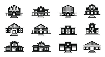 Naklejka premium set of building silhouettes in black and white silhouette high quality
