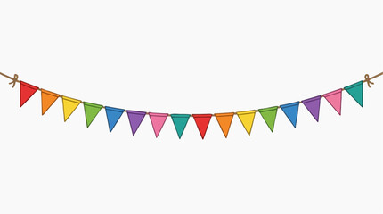 Obraz premium Festive bunting in a vibrant display. A row of colorful triangular flags strung together create a joyful atmosphere, perfect for celebrations and events.