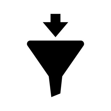 Data funnel icon. Business and marketing filled symbol. Black and white.