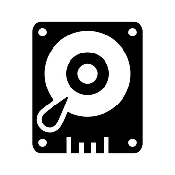 Hard disk drive icon. Technology and data storage filled symbol. Black and white.
