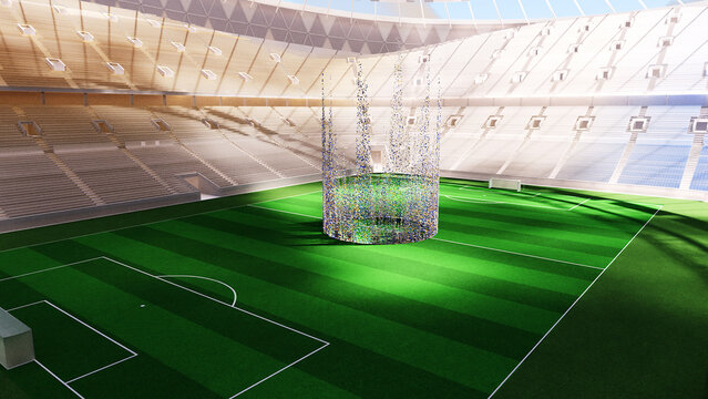 Futuristic Soccer Stadium with Digital Particle Vortex - Smart Sports Concept