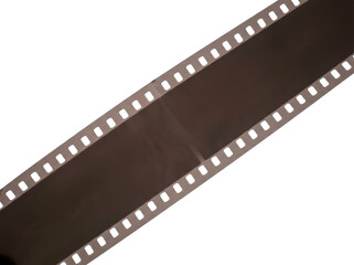 Fototapeta premium This image displays a long, straight section of brown photographic film, oriented diagonally from corner to corner against a pristine white backdrop, Transparent PNG