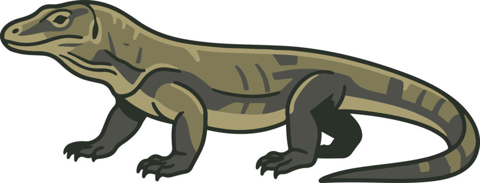 Illustration of a Komodo dragon in side view, depicting a large monitor lizard in a simple and detailed vector style.